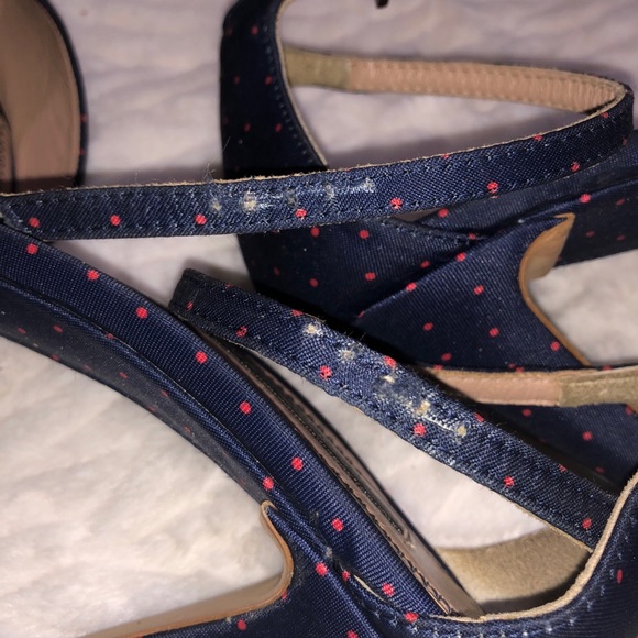 Zara Blue Polka dot Peep Toe Platform High Heels - Picture 10 of 13
